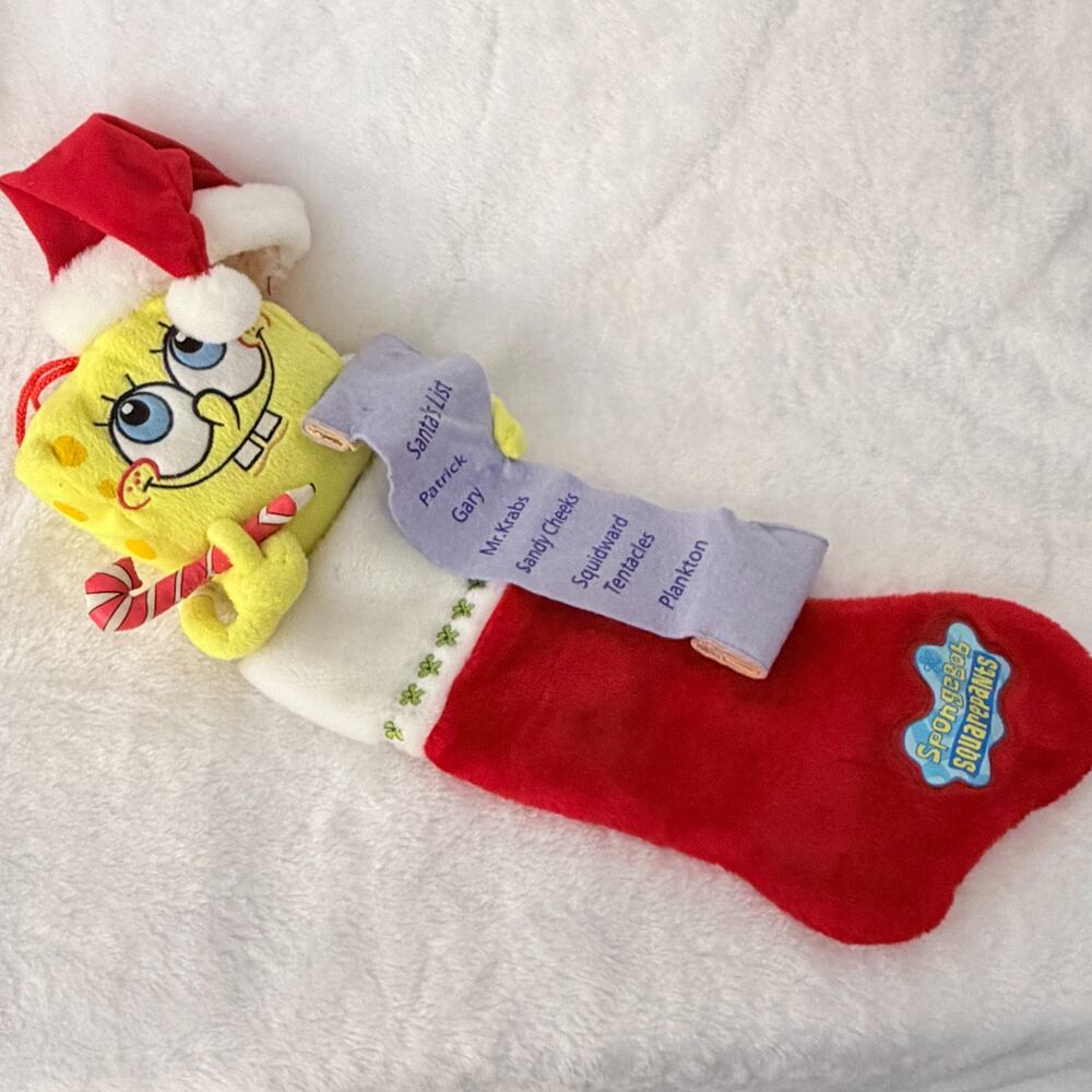 Y2K Spongebob Squarepants Christmas Stocking Nickelodeon Plush Santa’s List‎